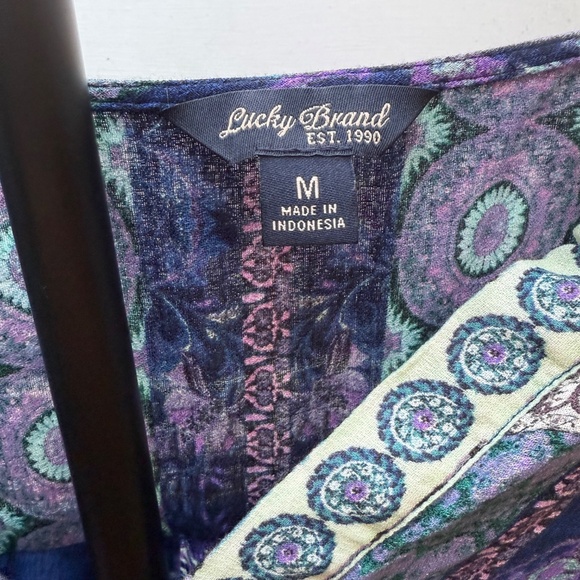 Lucky Brand V Neck Tunic Floral Mosaic Pattern Navy White Purple M - Picture 11 of 11